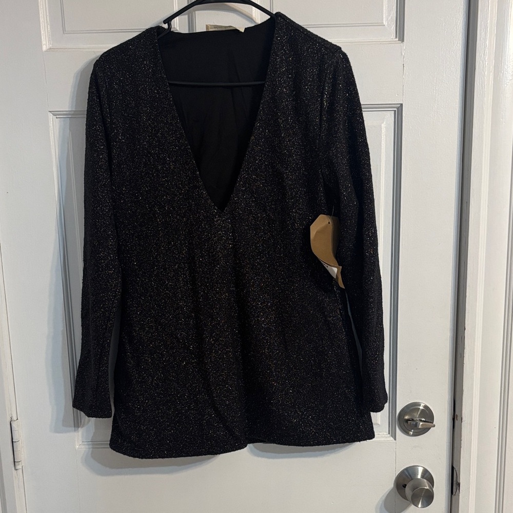 Sparkle V-Neck Tunic Top - Black
